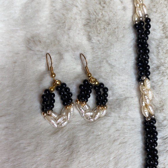 Seed Pearl Three Strand Necklace, Bracelet, Earring Set - Picture 3 of 6